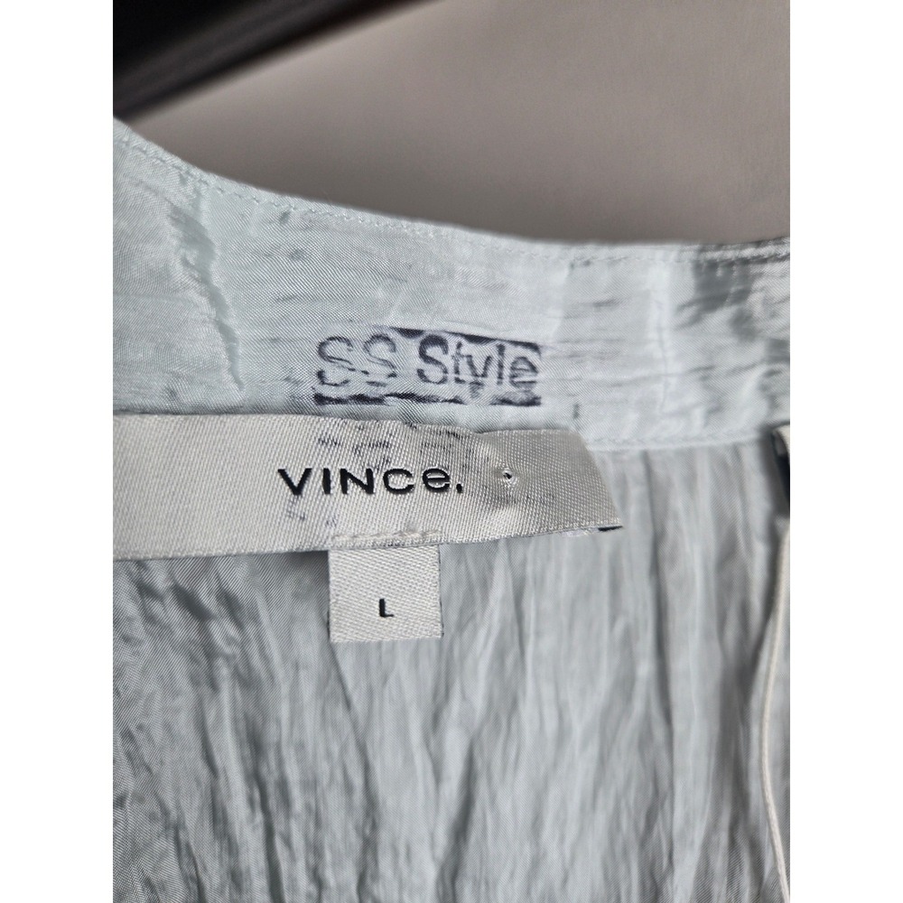 Vince Mint Crinkled Popover Midi Dress Size L Belted Pockets Minimalist Luxury - Picture 6 of 9